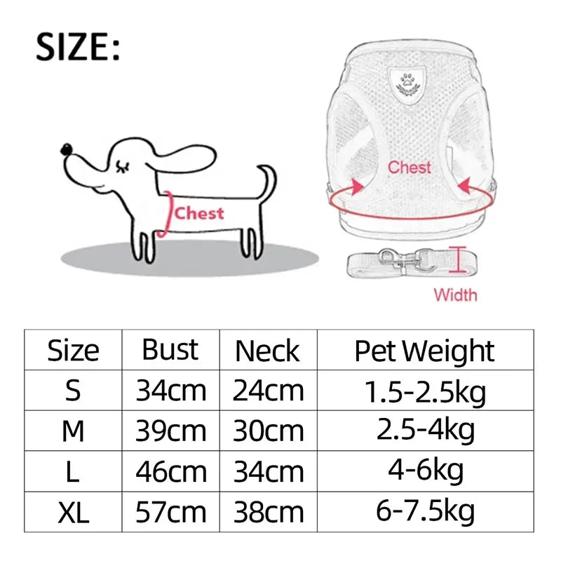 Adjustable Mesh Cat & Dog Harness Vest with Leash – Breathable, Comfy & Secure for Small & Medium Pet